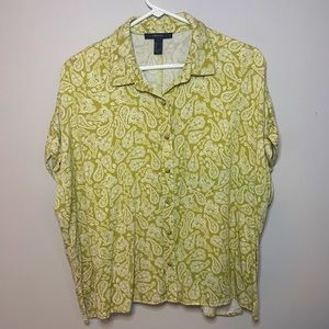 Forever21 Light Green Paisley Slouchy Button Shirt